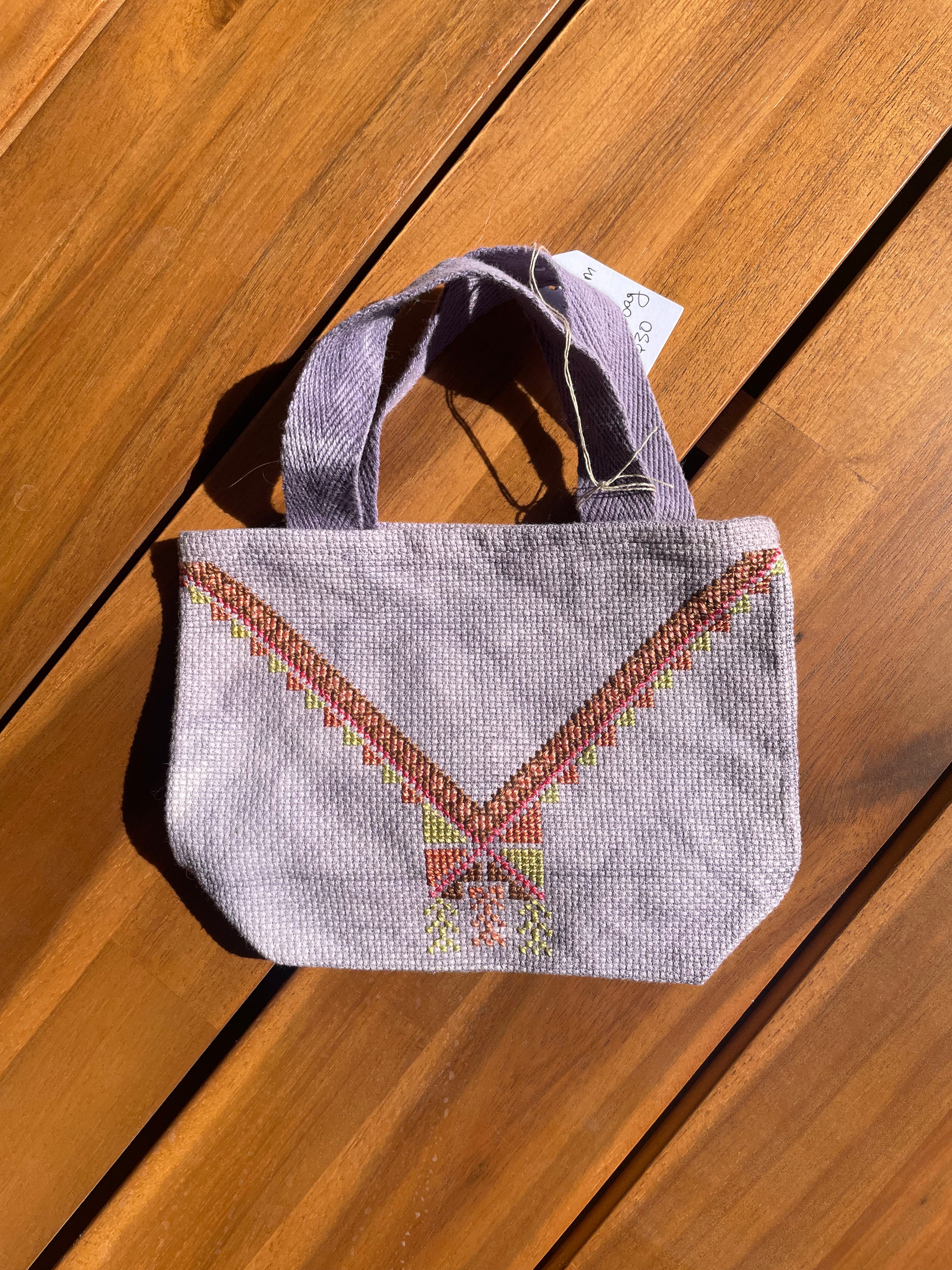 Mini Naturally-Dyed Purple Tatreez Tote Bag