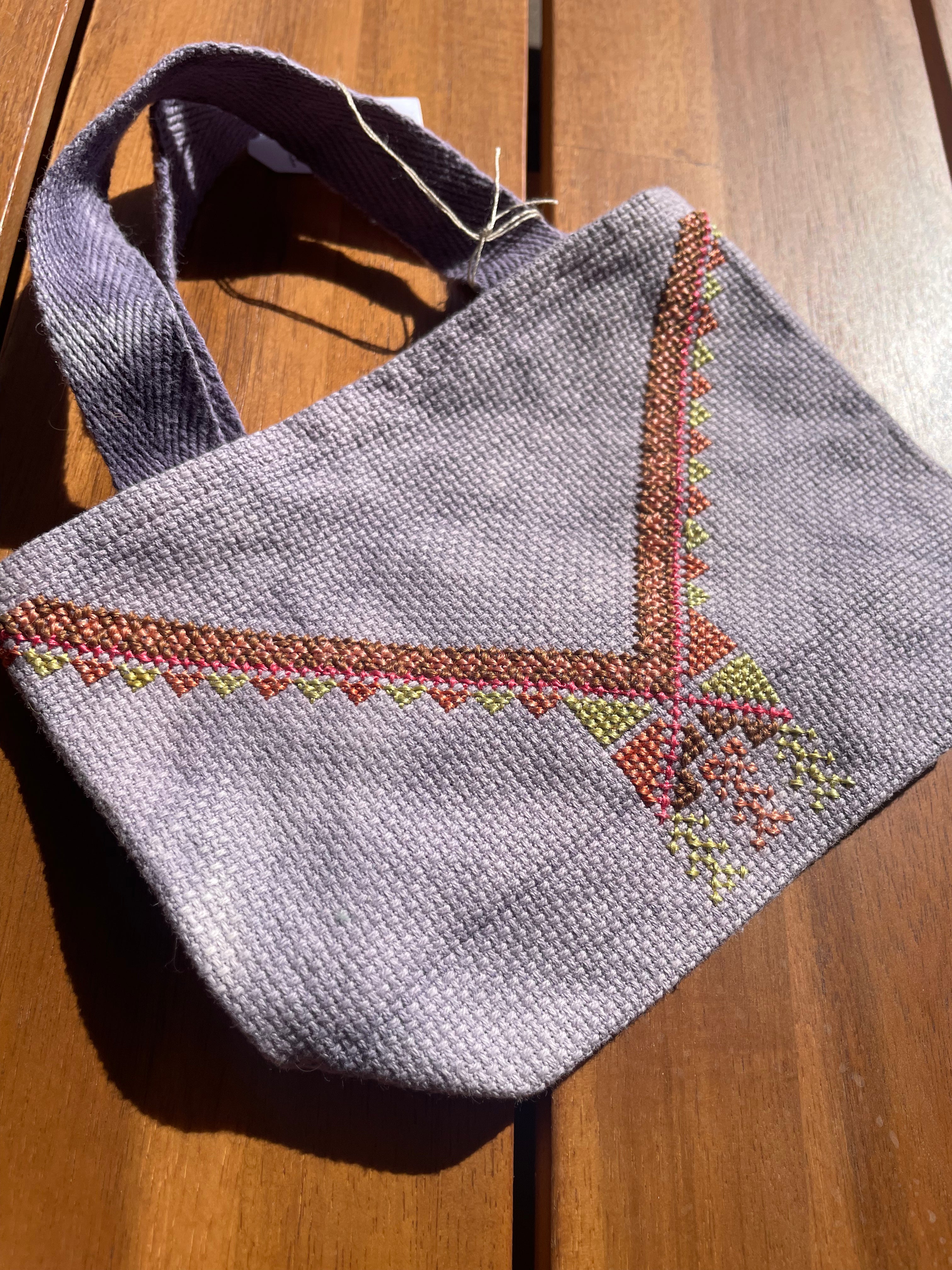 Mini Naturally-Dyed Purple Tatreez Tote Bag