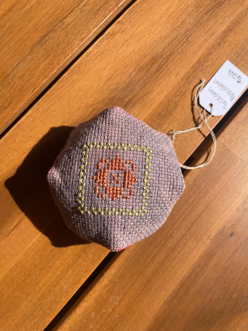 Hand-Sewn Biscornu Tatreez Pincushion - Naturally-Dyed