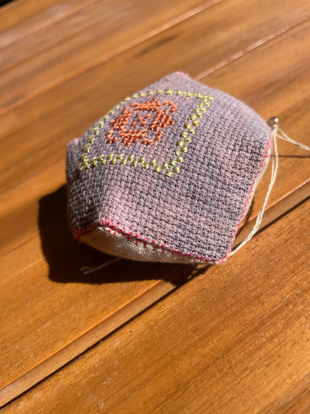 Hand-Sewn Biscornu Tatreez Pincushion - Naturally-Dyed