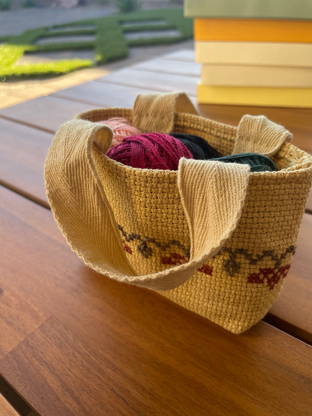 Mini Naturally-Dyed Yellow Tatreez Tote Bag