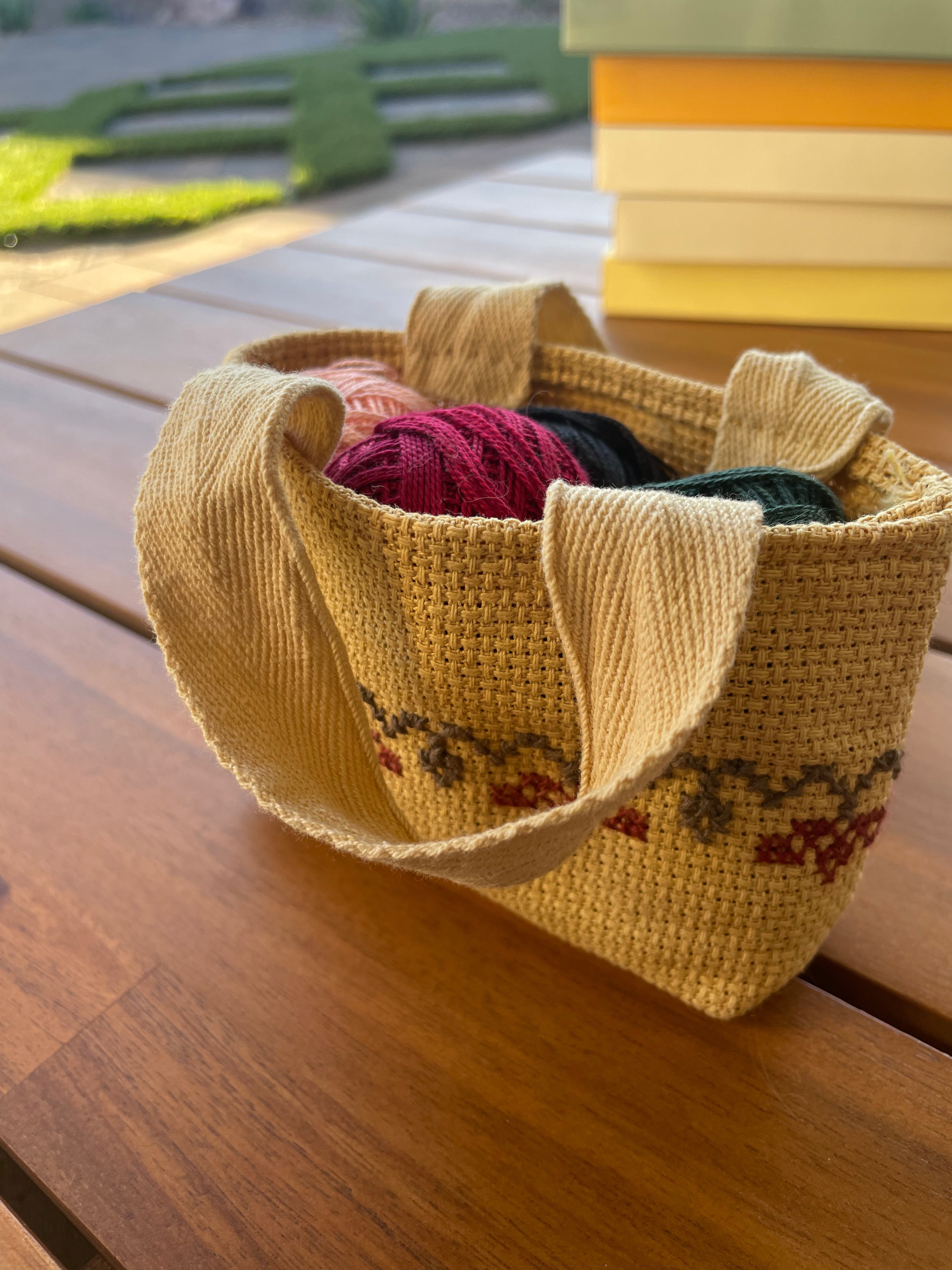 Mini Naturally-Dyed Yellow Tatreez Tote Bag